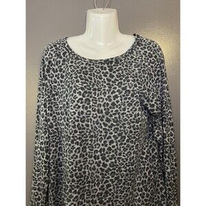 Grayson Threads Sweater Womens Large Gray Leopard Print Knit Pullover Stretch